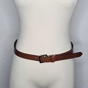 Coach Skinny Leather Belt Brown Silver Buckle Minimalist Waist Belt Size M